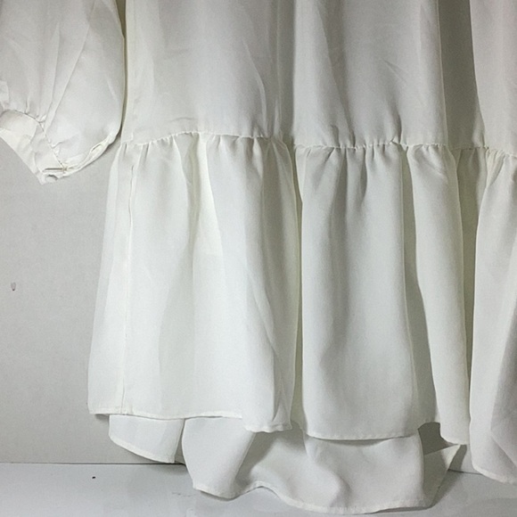 STATE
Crepe de Chine Trapeze Long Blouson Sleeve Split V-Neck Tie Front Mini - Picture 8 of 13